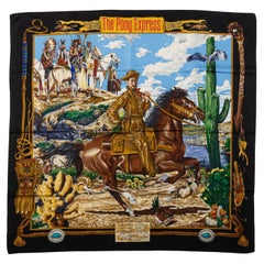 Hermès Black Pony Express Silk Scarf