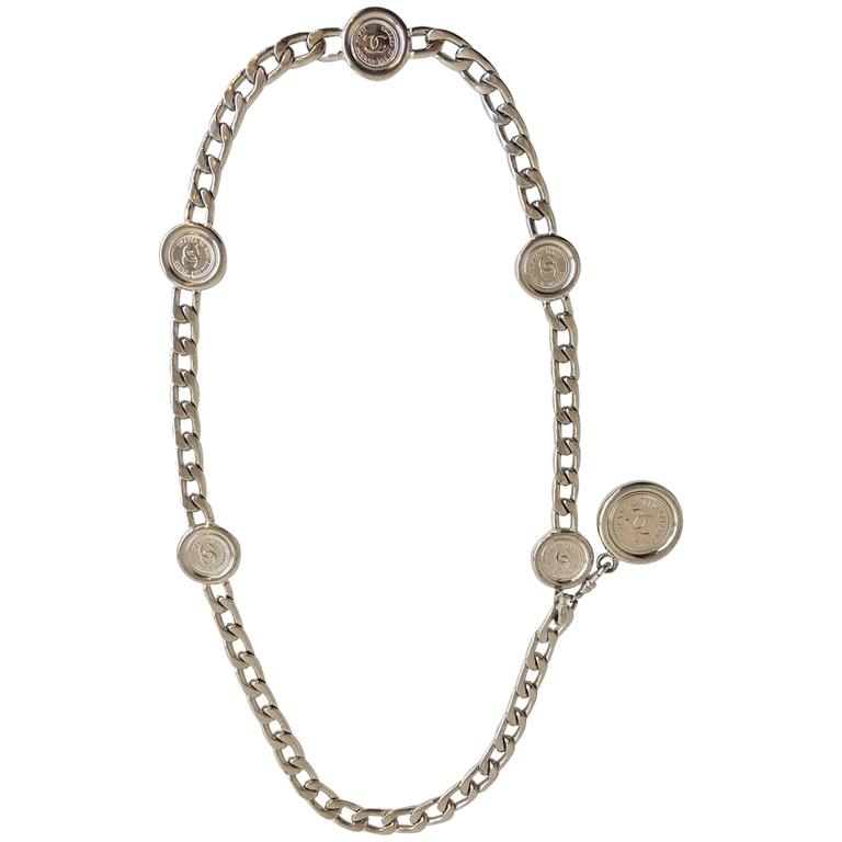 Chanel Silver Chain Belt with Medallion at 1stDibs