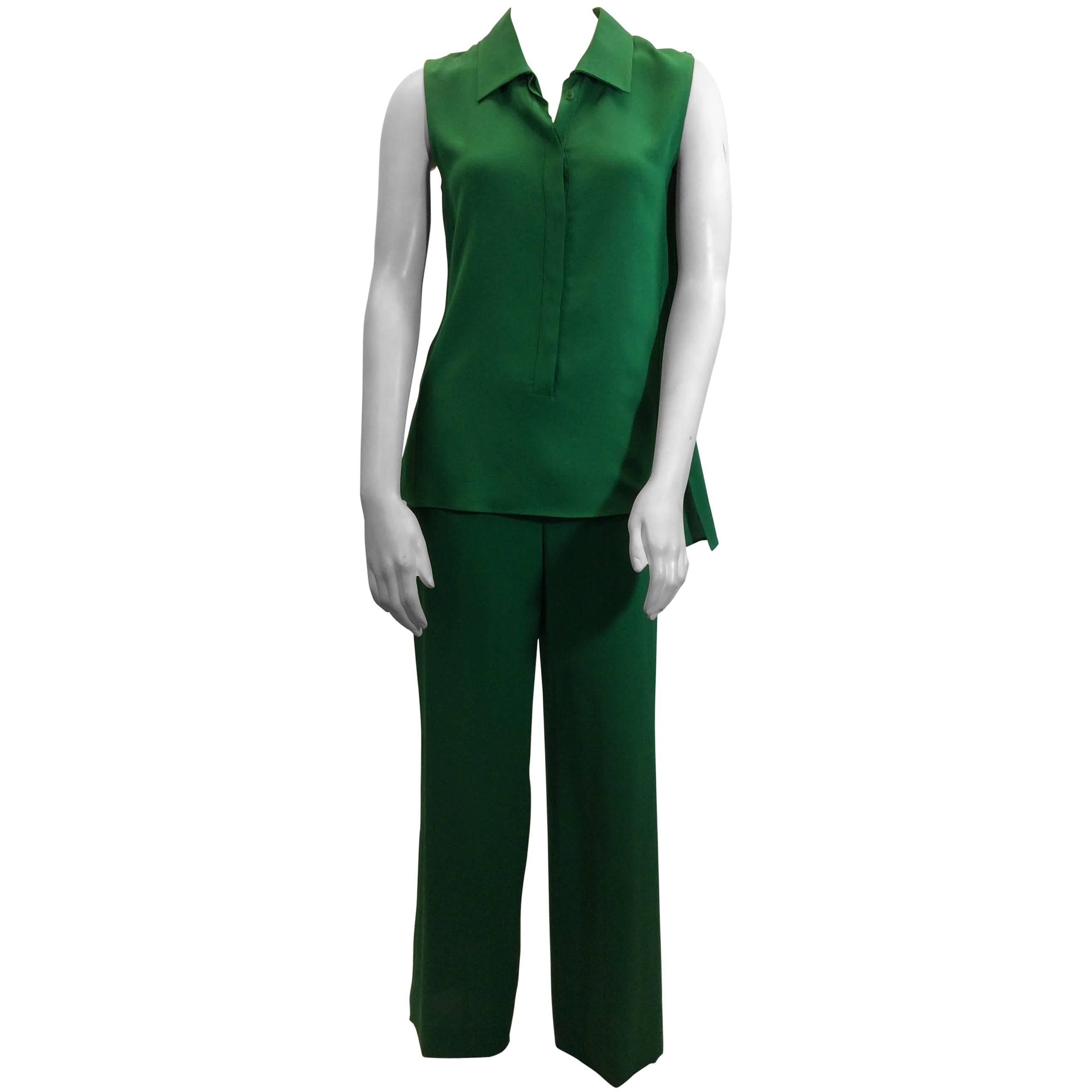 Akris Emerald Green NWT Silk Pant Suit For Sale