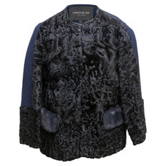 Giacca Lafayette 148 Navy in cashmere e pelliccia di agnello persiano taglia US S