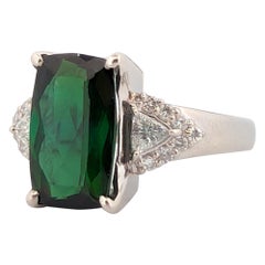 Emmie Platinum Ring, Green Gemstone Engagement Ring, Luxury Fine Jewelry, Size 4
