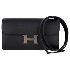 Hermes Constance Long To Go Wallet Bag Black Epsom Palladium Hardware