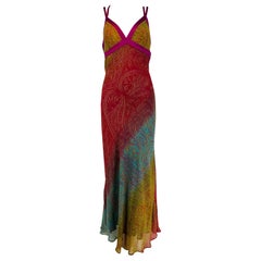 Etro Russet Blue & gold Bias Cut Silk Chiffon Print Slip Dress 42