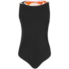 EMILIO PUCCI c.1970's Black Multicolor Abstract Boarder Print Bathing Swimsuit 6
