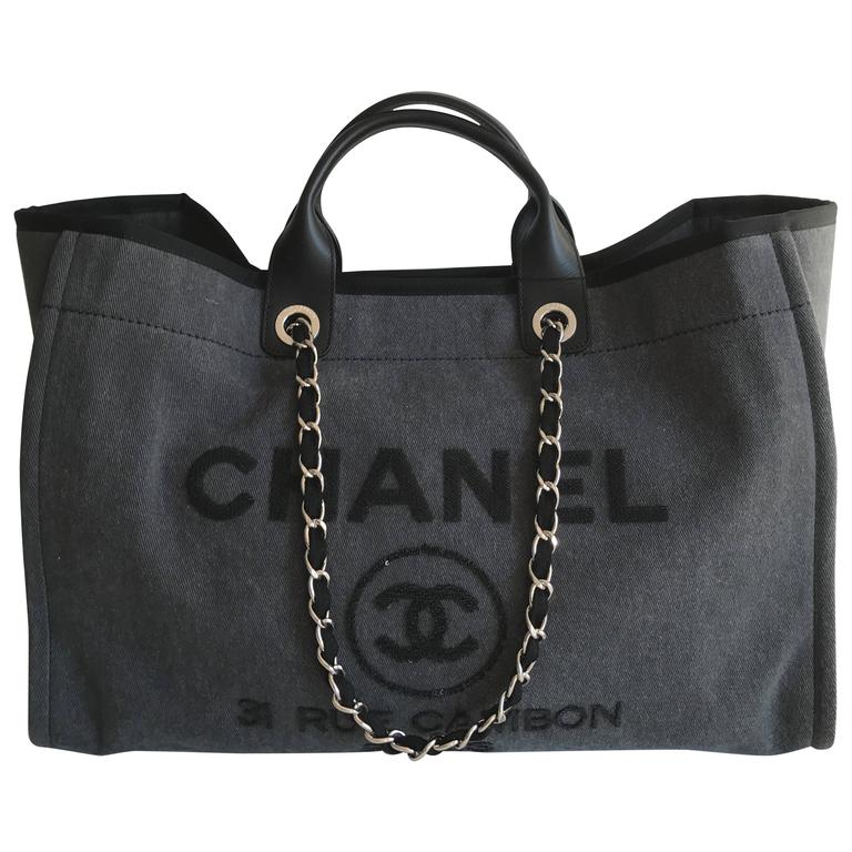 CHANEL Canvas Sequin Small Deauville Tote Charcoal 633266