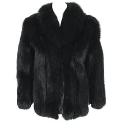 Vintage 1970's Galanos Couture Black Fox-Fur & Leather Cropped Chubby Coat Jacket