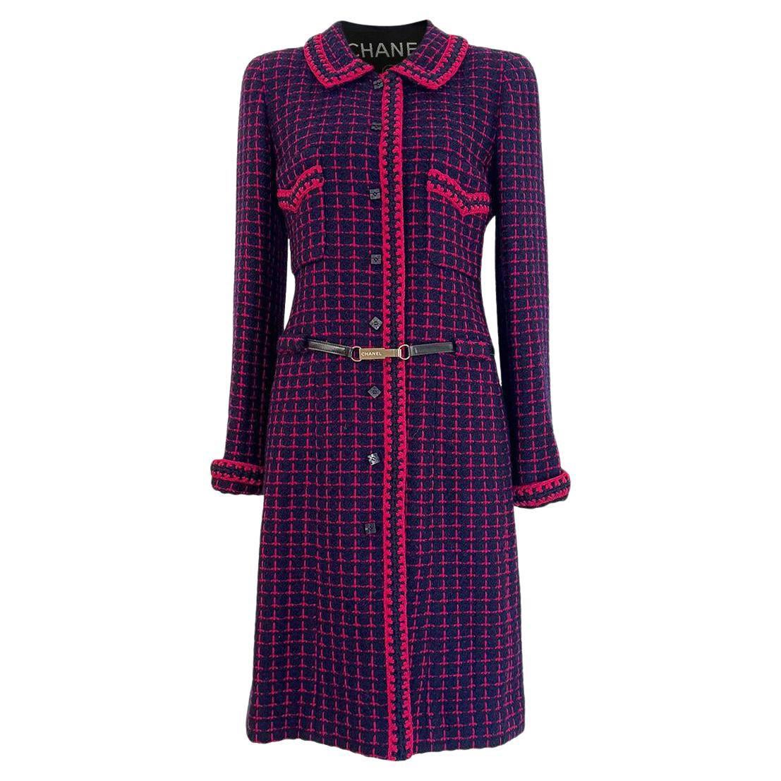Chanel Collectors Vintage Tweed Coat with Logo Belt 40 FR For Sale