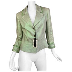 ALEXANDER MCQUEEN c.1995-1996 LIGHT GREEN SHEER RUFFLE TRIM BLAZER