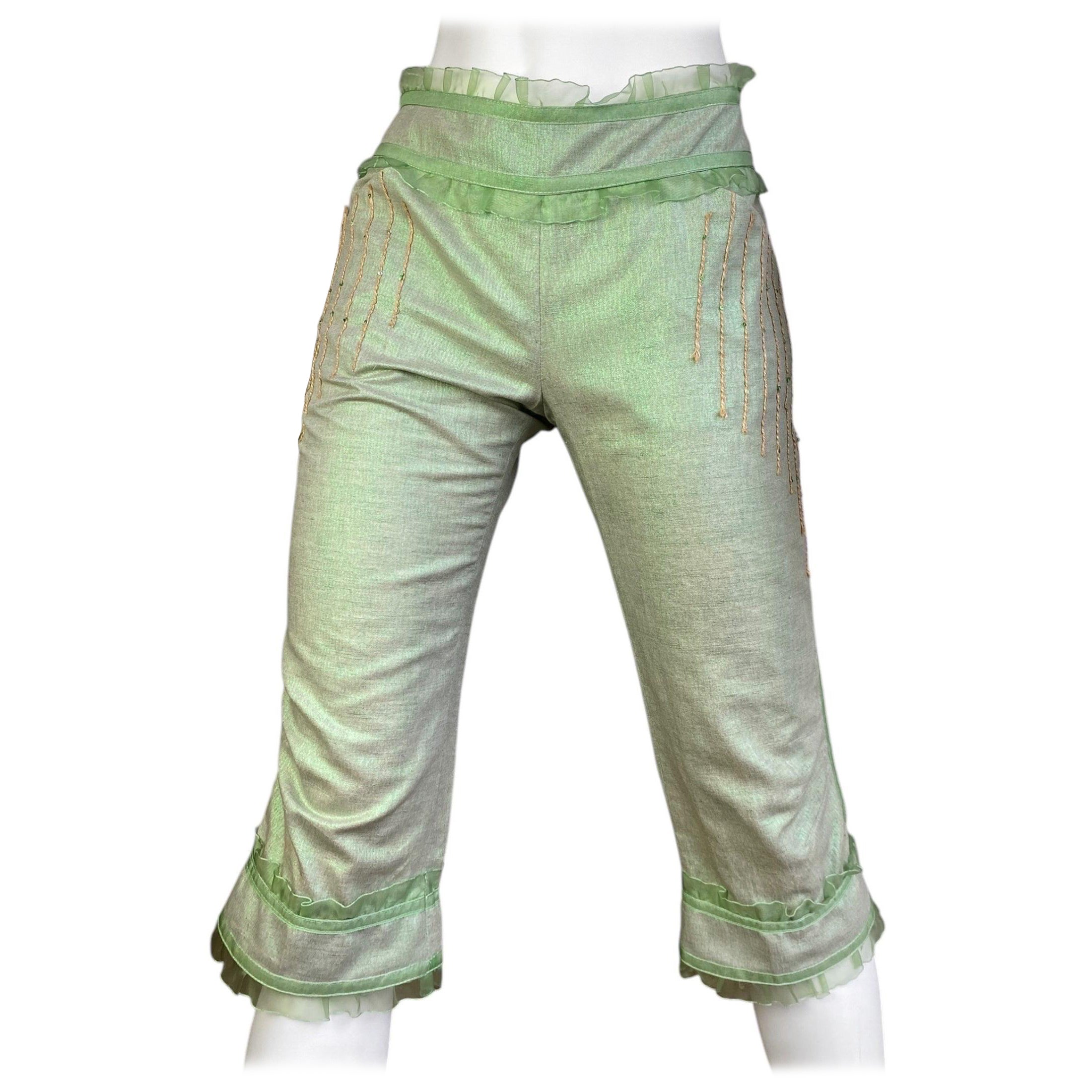 ALEXANDER MCQUEEN c.1995-1996 - Pantalon capRI ROBEFFLE TRIM GREEN clair