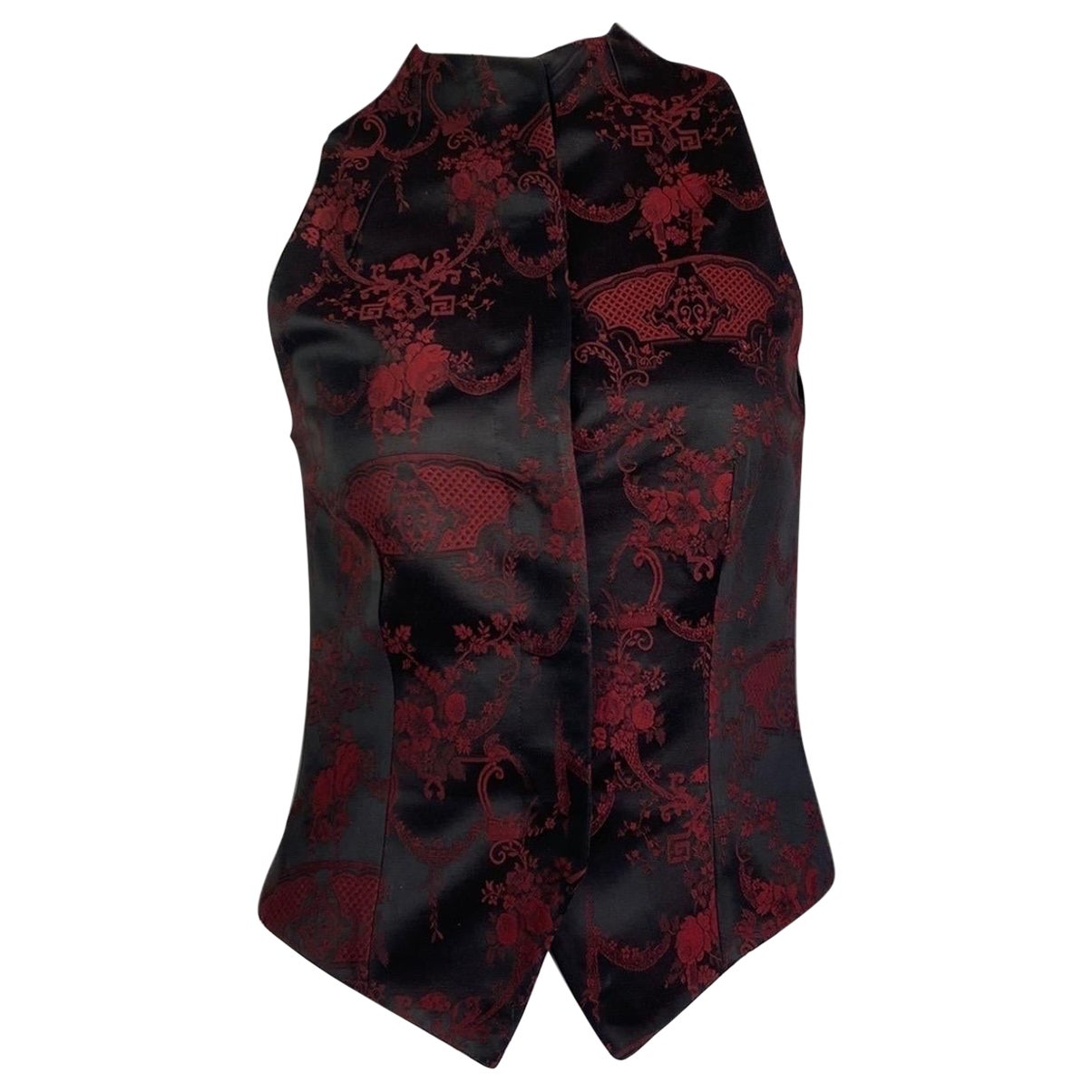 ALEXANDER MCQUEEN fw1998 «JOAN» BLACK & RED JACQUARD FLORAL WAISTCOAT