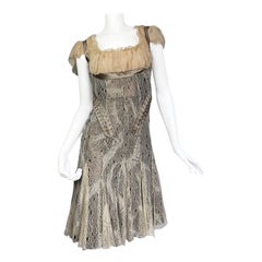 ALEXANDER MCQUEEN fw2002 « SUPERCALIFRAGILISTIC » BEIGE LACE CORSET MIDI DRESS