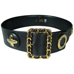 Chanel Vintage 1993 Wide Black Leather Belt with Iconic Ornaments 10