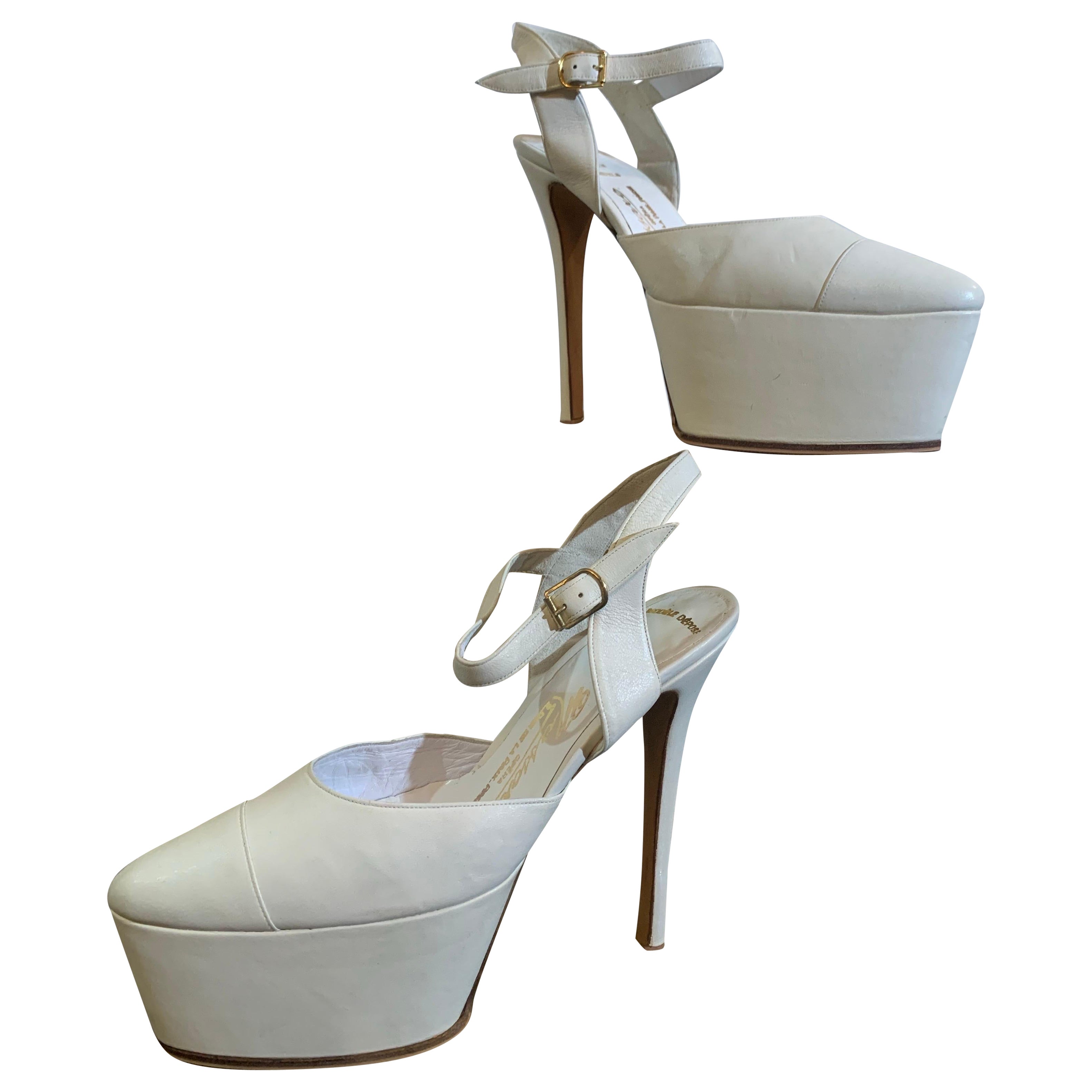 Maison Massaro - Paris Custom-Made Pure White Leather Platform Shoes For Sale
