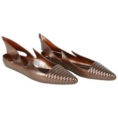 Thierry Mugler Vintage "Apollo" Pearly Bronze Rubber Sandals Size FR 39 8