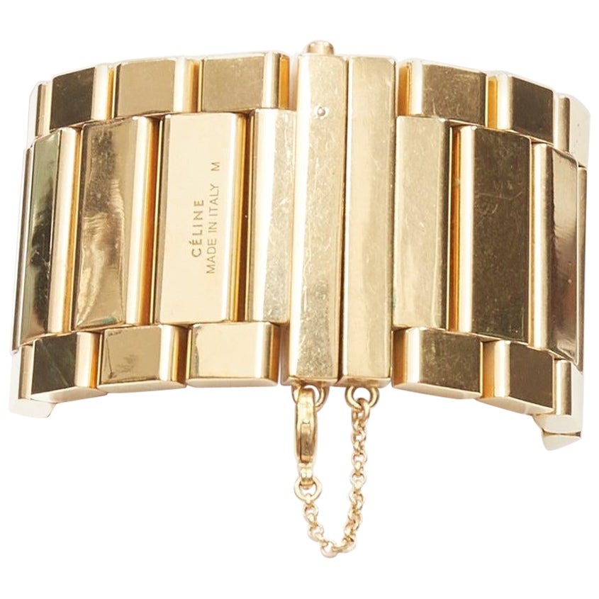 rare OLD CELINE Phoebe Philo Manchette gold tone watch link wide bracelet For Sale