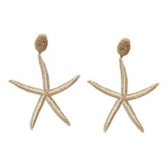 OSCAR DE LA RENTA Large Starfish gold bead embellished clip on earrings