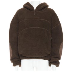 ENTIRE STUDIOS V2 fleece hoodie brown hooded zip pockets pullover L