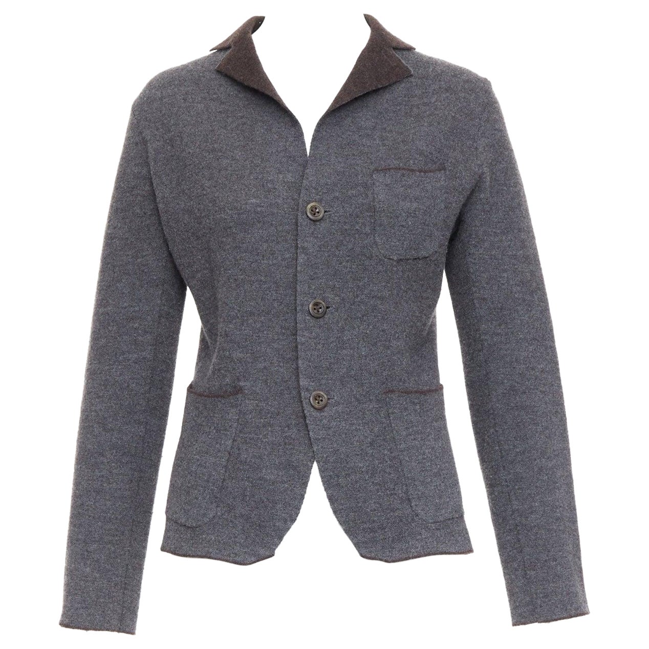 45R grey brown double faced wool pocketed cropped blazer US2 S For Sale