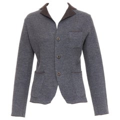 45R grey brown double faced wool pocketed cropped blazer US2 S