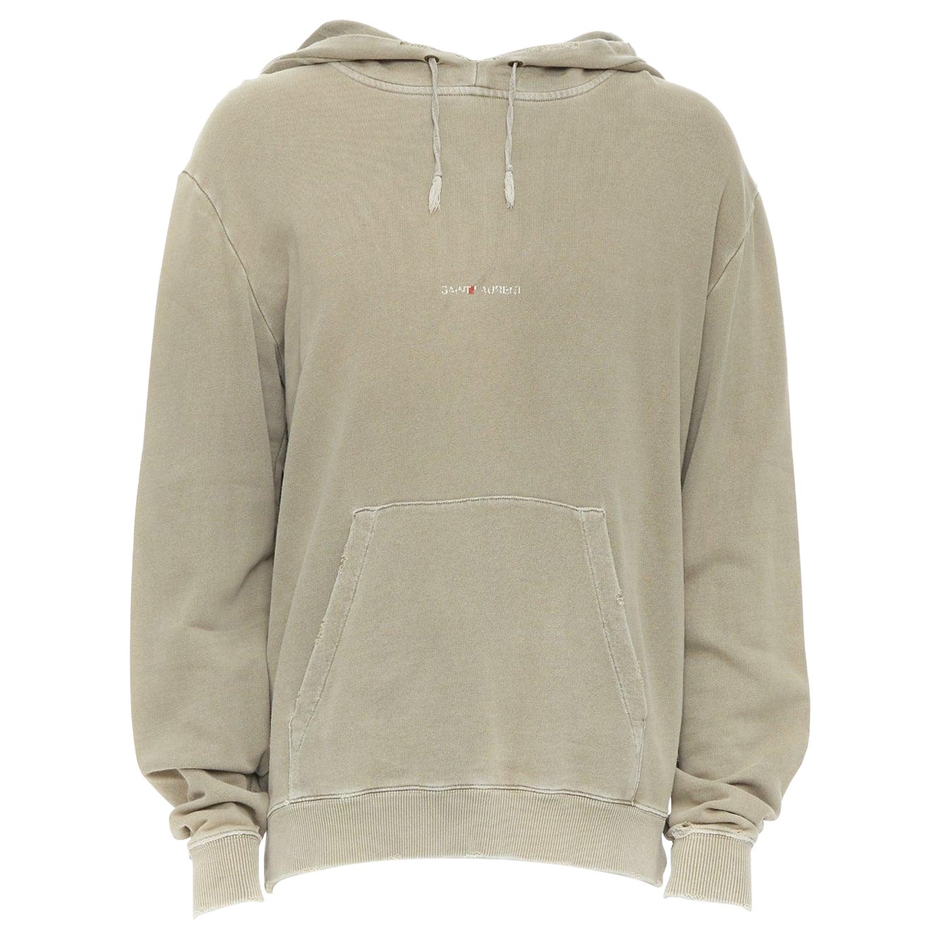 SAINT LAURENT 2018 stone cotton distressed washed logo hoodie S For Sale