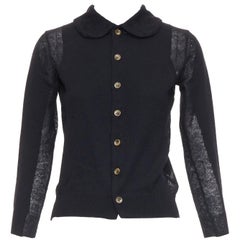 COMME DES GARCONS Tricot black peterpan collar sheer panels cardigan