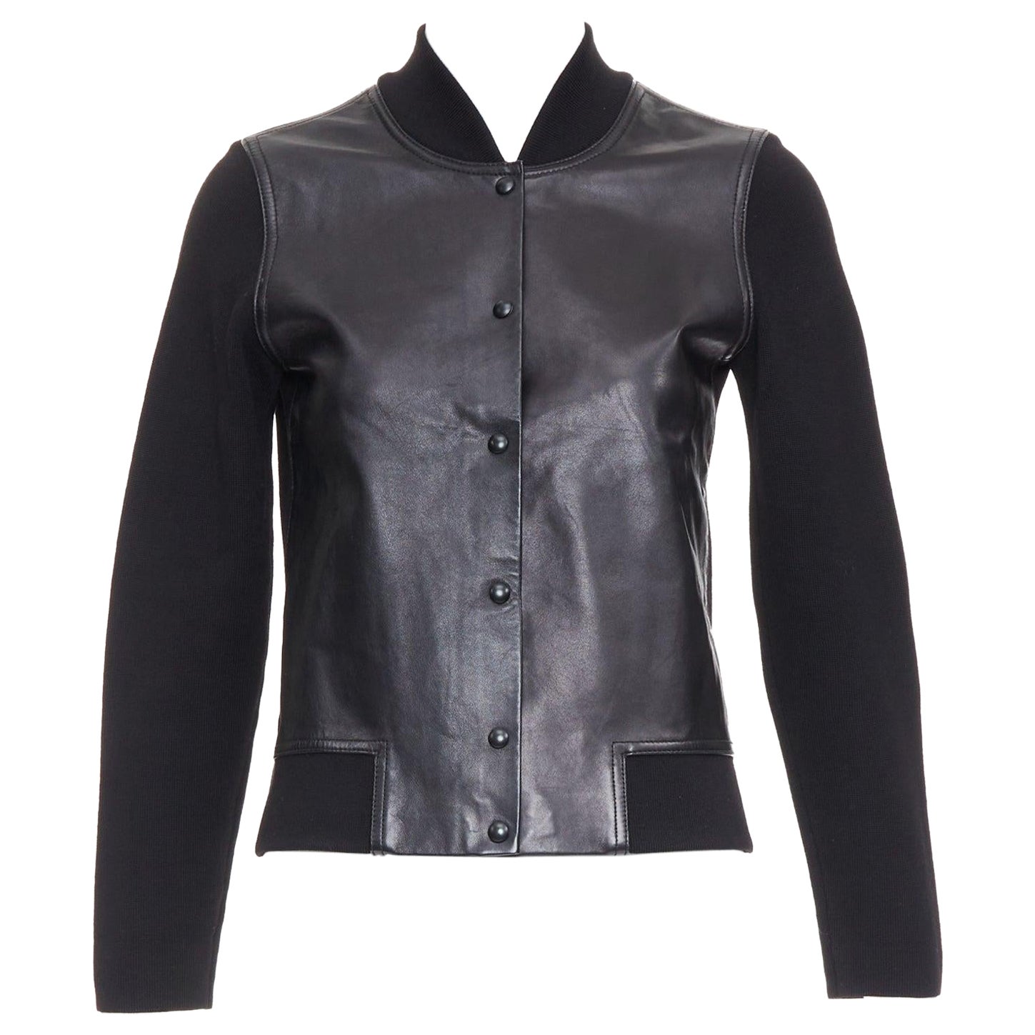 Alexander Wang, bomber nero in misto lana merino e pelle M. in vendita