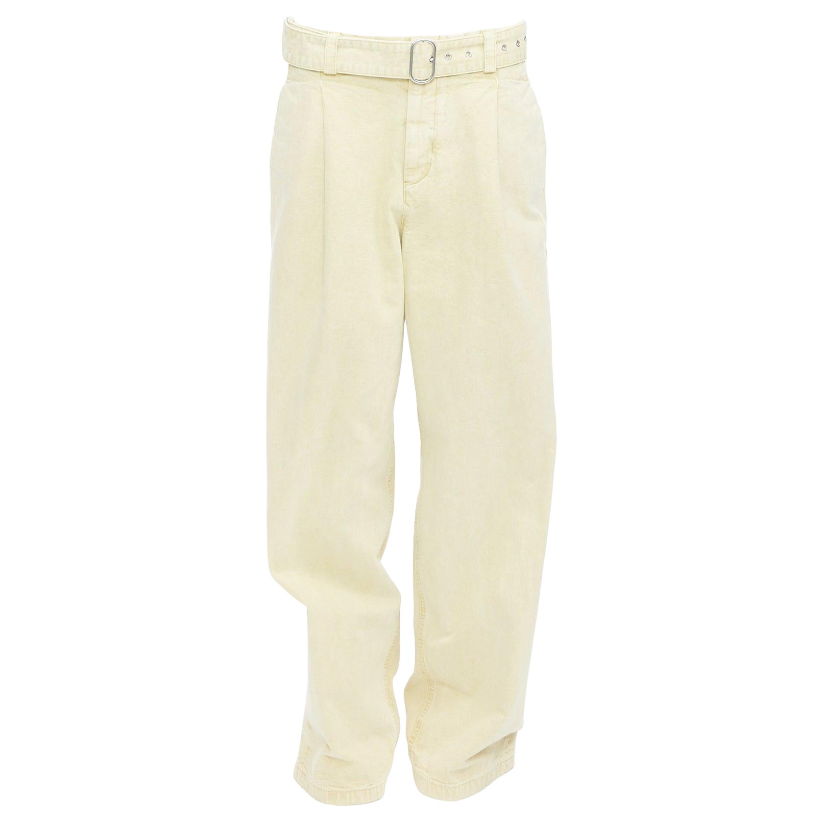 JIL SANDER + washed yellow cotton belted wide leg pants FR38 M For Sale