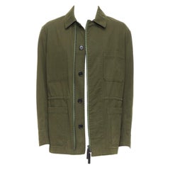 Berluti Haider Ackermann Cappotto safari in pelle di cotone verde Runway IT50 L.