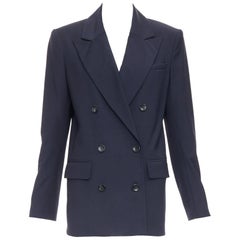 TIBI navy wool blend padded double breasted boxy blazer jacket US2 S
