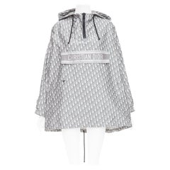 CHRISTIAN DIOR Oblique grey white monogram technical taffeta hooded anorak XS