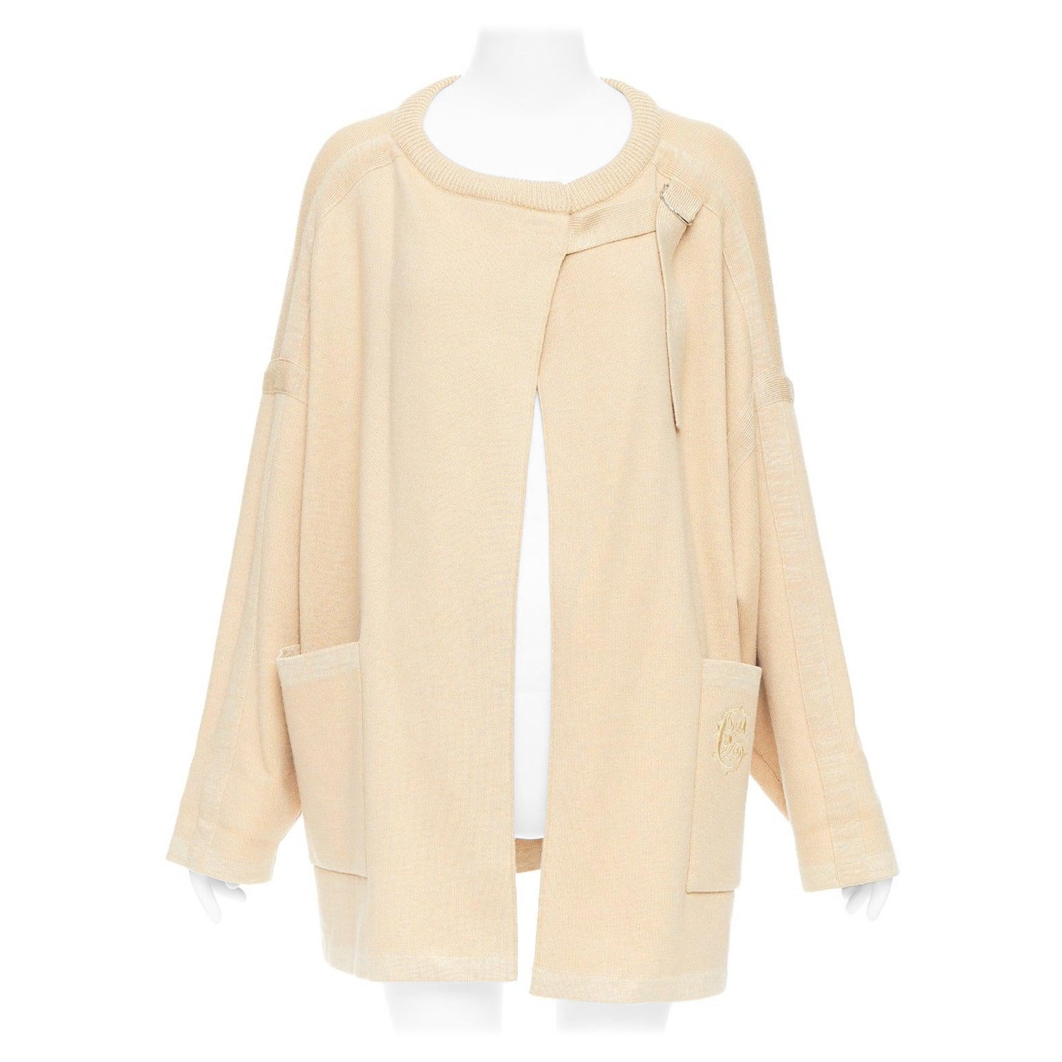 CHLOE barley brown wool blend embroidered C logo cardigan coat S For Sale