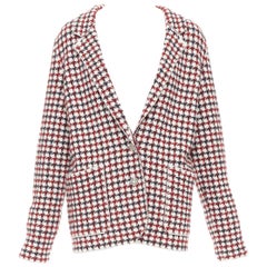 BARRIE burgundy cream cashmere lambswool houndstooth knit blazer XS