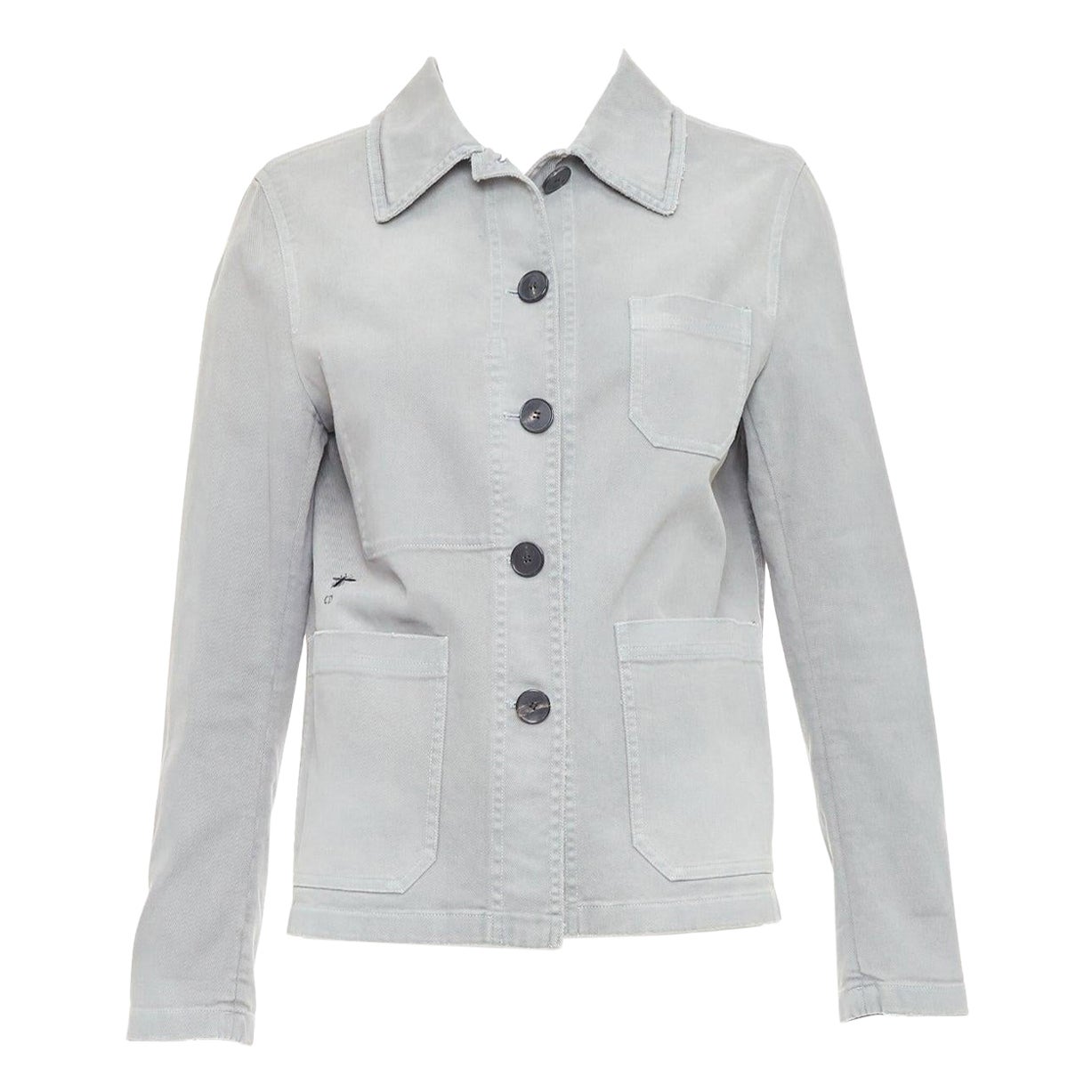 CHRISTIAN DIOR grey cotton denim CD bee logo chore jacket FR36 S For Sale