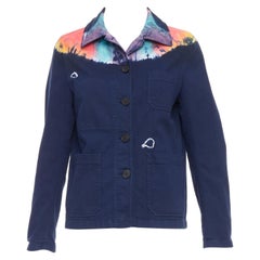 CHRISTIAN DIOR 2021 rainbow tie dye blue cotton cropped jacket FR40 L