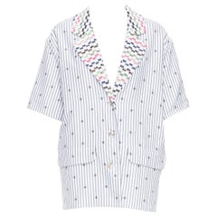 CHANEL 2021 multicolor tweed white CC logo stripe short sleeve jacket FR38 M