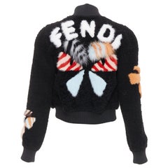 Fendi, bomber nero con pelliccia floreale e foderato in pelle, IT40 S