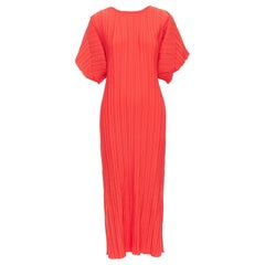 BAMBAH Beach red plisse puff half sleeve crew neck midi dress