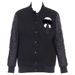 FENDI Karlito black modal blend fur trim quilted bomber jacket IT38 XS