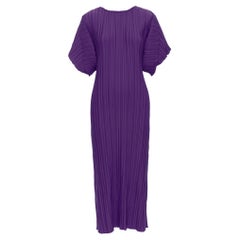 BAMBAH Beach purple plisse puff half sleeve crew neck midi dress