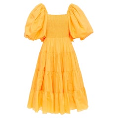 AJE Cherished marigold orange puff sleeve ruched midi dress UK14 XL