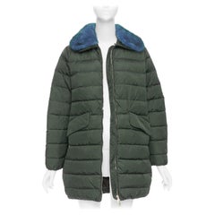 MONCLER Indis Giabotto blue fur collar khaki quilt puffer jacket Sz1