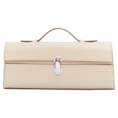 SAVETTE Symétrie beige argenté boucle allongée pochette supérieure