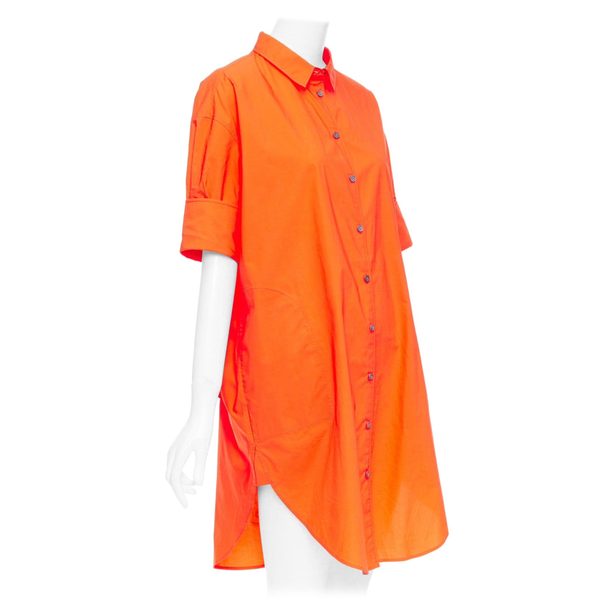 ACNE STUDIOS 2016 Lash Tech Pop neon orange cotton shirt dress FR34 XS For Sale