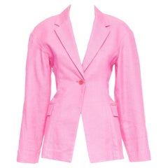 Jacquemus Le Splash Fresa rosa caldo in twill di lino, blazer aderente in vita FR36 S
