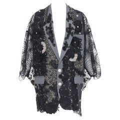 ANTONIO MARRAS abrigo blazer kimono de lana gris negro con adornos