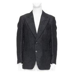 TOM FORD Cooper Smoking-Blazer aus schwarzem, geblümtem 3D-Brokat mit Peakholzrevers IT52 XL