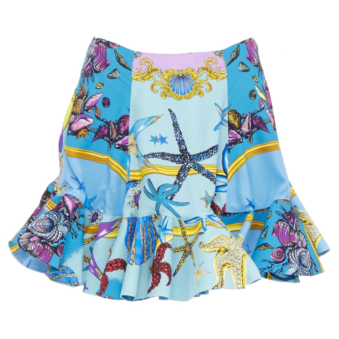 rare VERSACE 2021 Runway Tresor de la Mer starfish flounce flutter skirt IT42 M