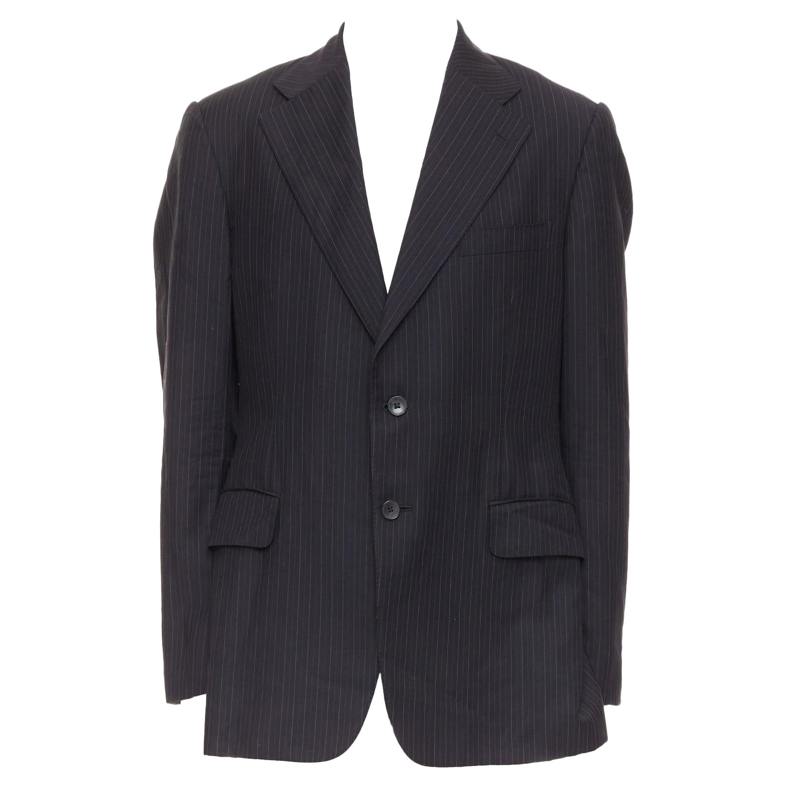 GUCCI Vintage Anthrazitgrauer 100% Wollblazer mit Nadelstreifen-Doppelvent-Blazer IT52 XL
