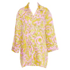 VERSACE 100% silk Signature Barocco Baroque pink gold print pajama shirt Sz.4 XL