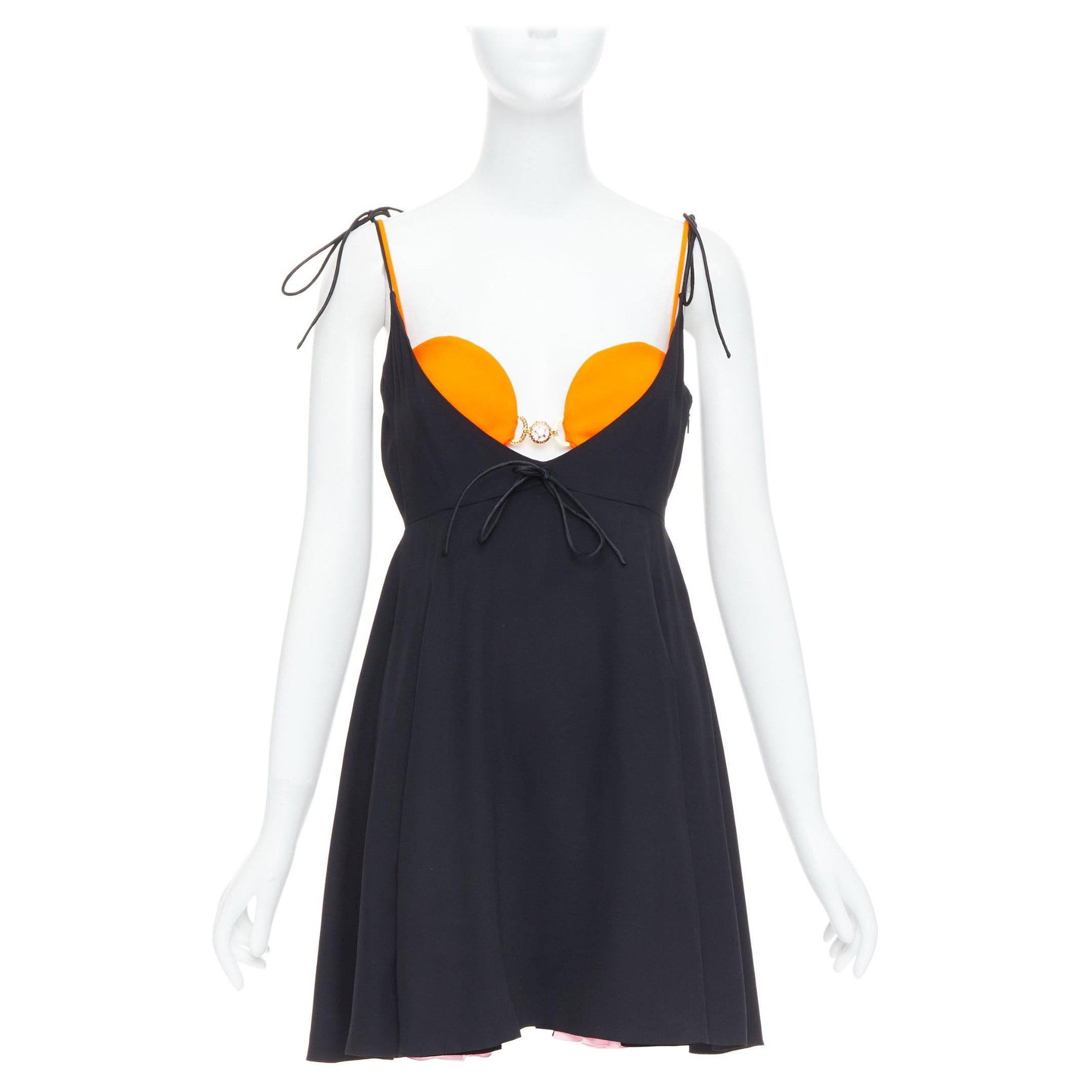 VERSACE 2021 Tresor de la Mer Runway black layered bra U neck dress IT38 XS For Sale